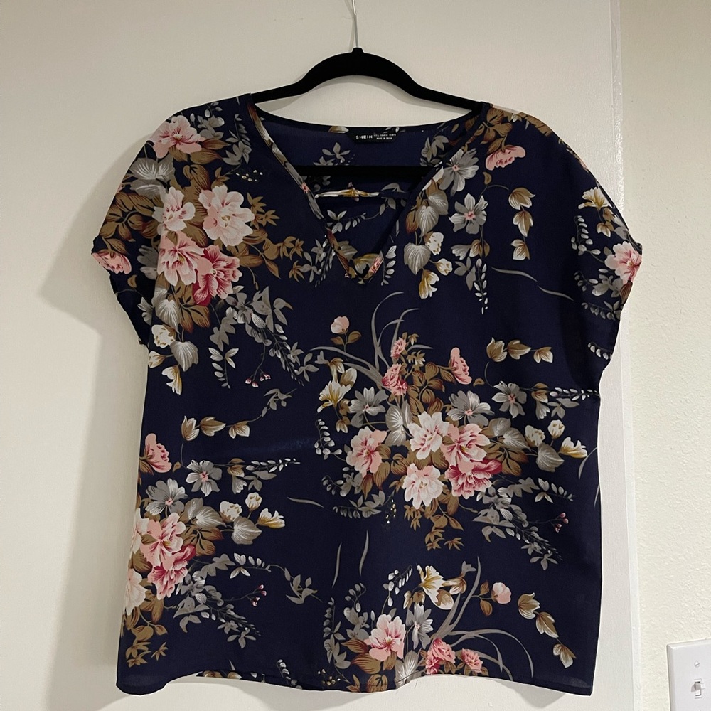 Blue Floral V Neck